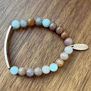 Plunder Brown and Cream Stone Beaded Bracelet with Gold Bar NWOT